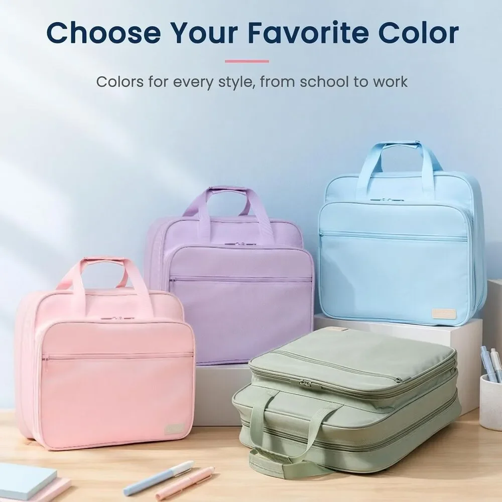 2 Inch 3 Ring Zipper Binder Bag Blue File Organizer 5 Dividers Holds 900 Sheets